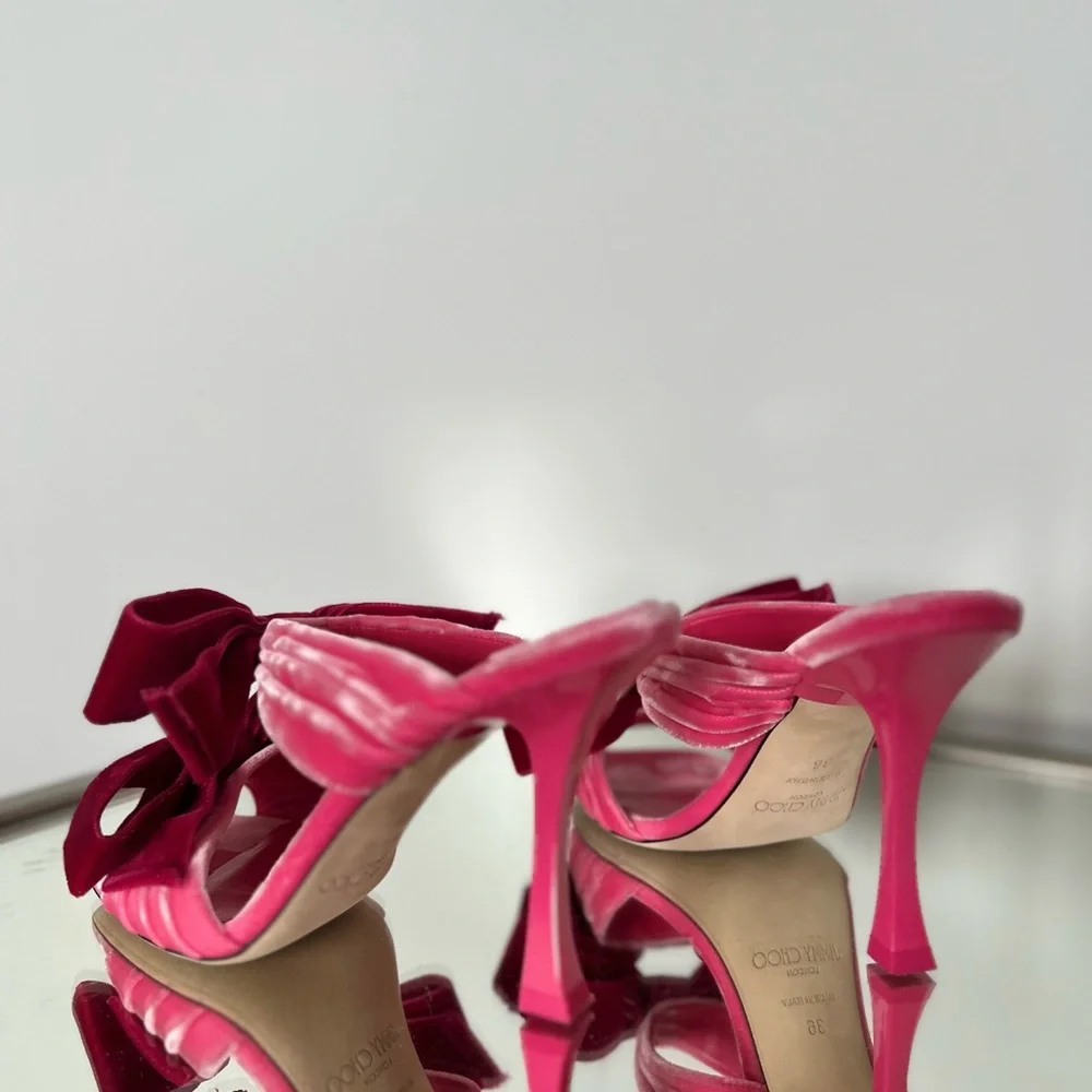 Like New JIMMY CHOO Flaca 100 Bow-Embellished Velvet Mules 36 $1,095